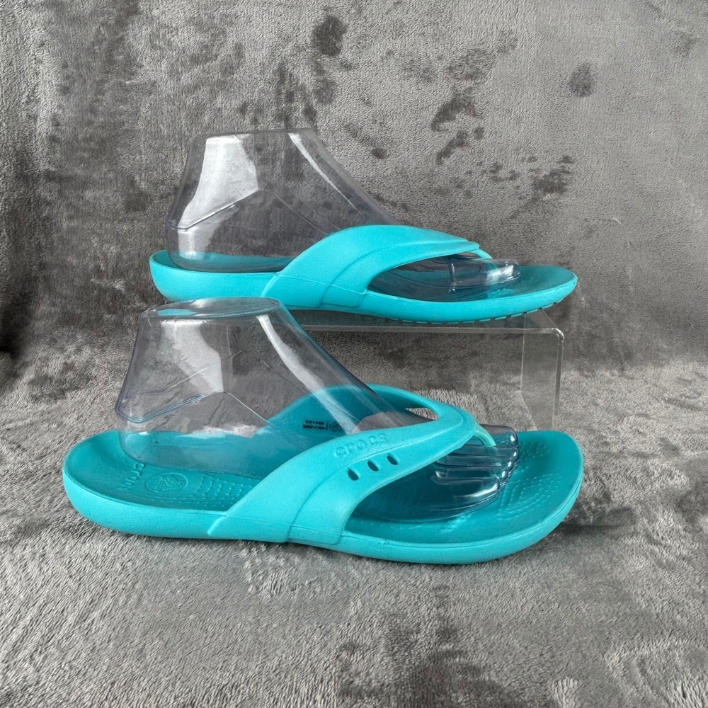 Crocs Kadee II Flip Flops Turquoise Blue Sandals Womens 10 Comfort Thong 202492